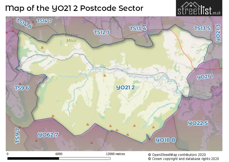 Map of the YO21 2 and surrounding postcode sector