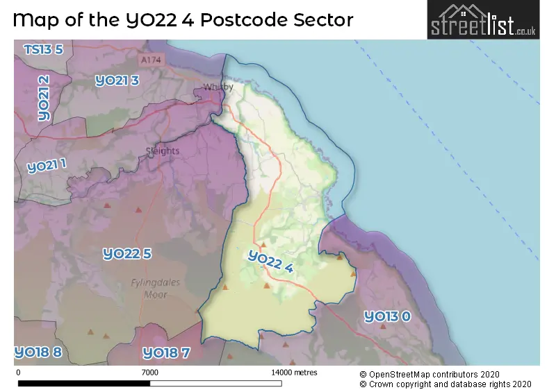 Map of the YO22 4 and surrounding postcode sector