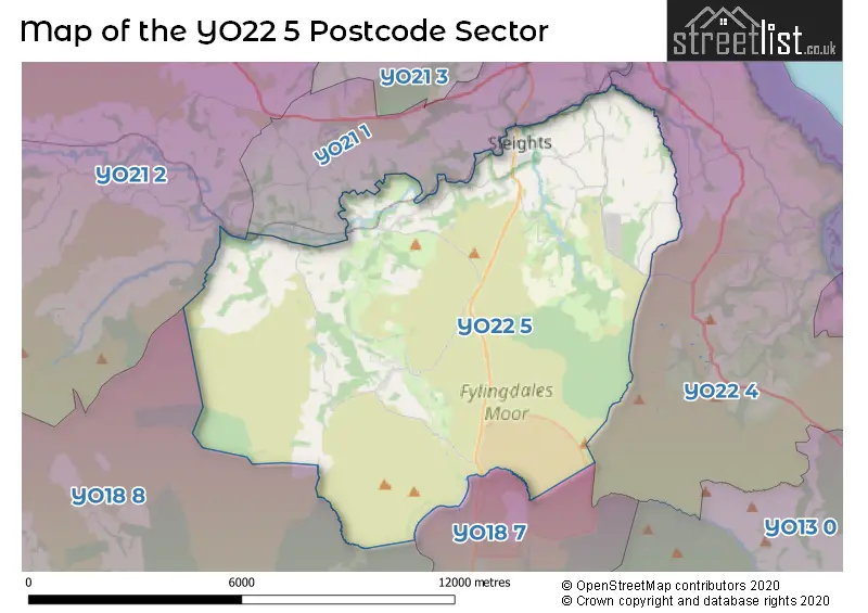Map of the YO22 5 and surrounding postcode sector