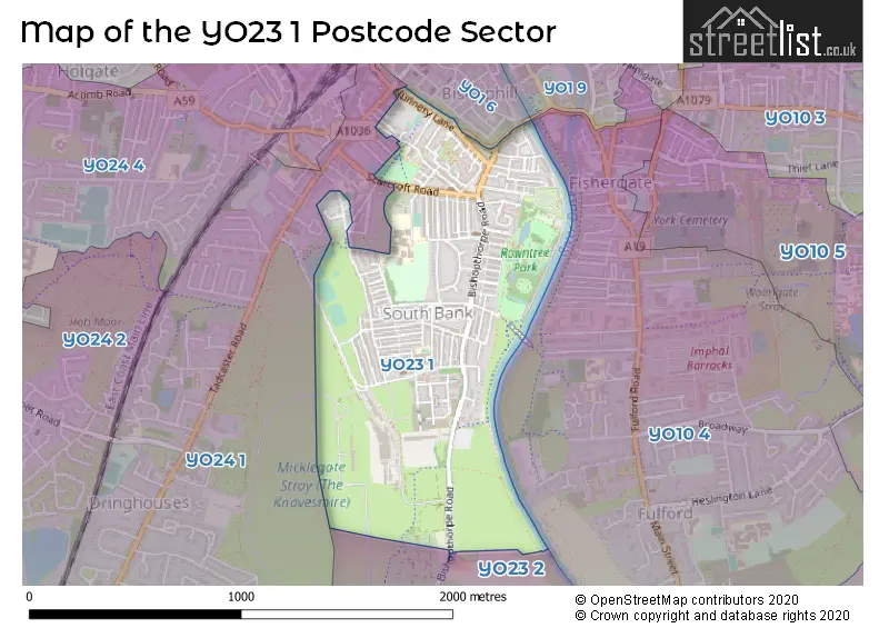 Map of the YO23 1 and surrounding postcode sector