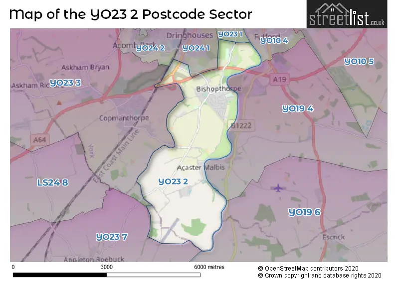 Map of the YO23 2 and surrounding postcode sector