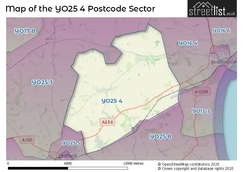 Map of the YO25 4 and surrounding postcode sector