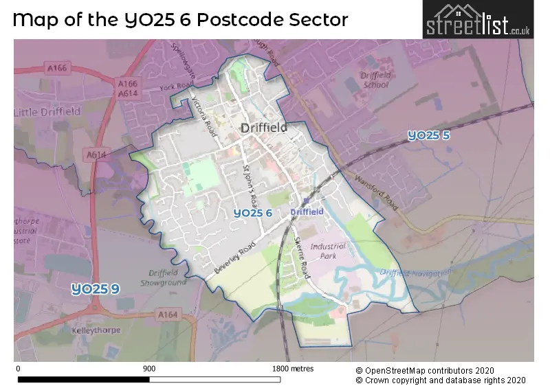 Map of the YO25 6 and surrounding postcode sector