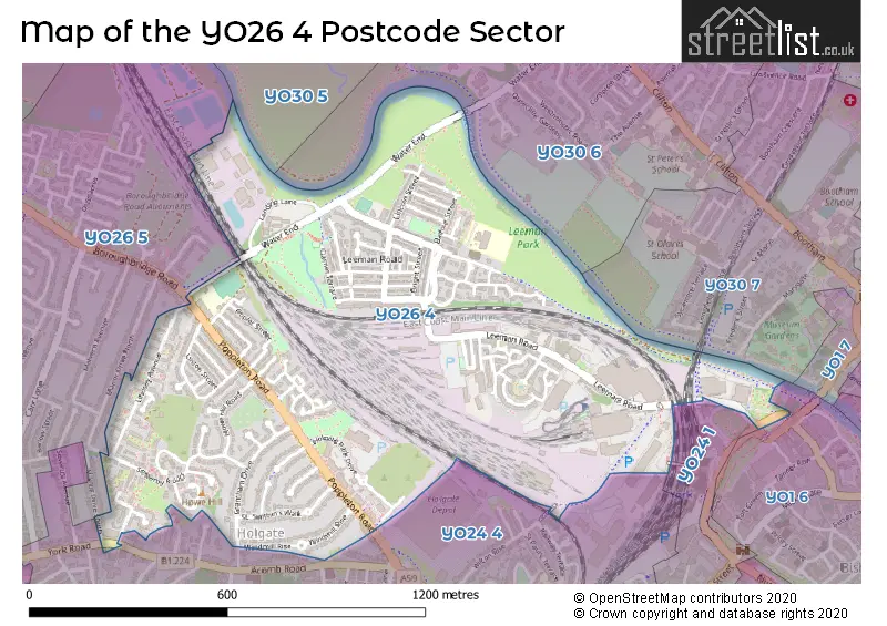 Map of the YO26 4 and surrounding postcode sector