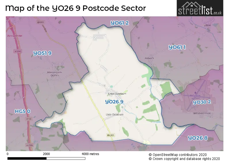 Map of the YO26 9 and surrounding postcode sector