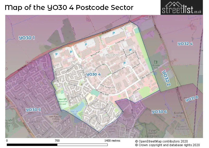 Map of the YO30 4 and surrounding postcode sector