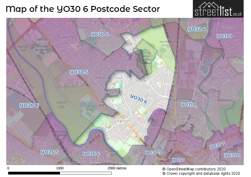 Map of the YO30 6 and surrounding postcode sector