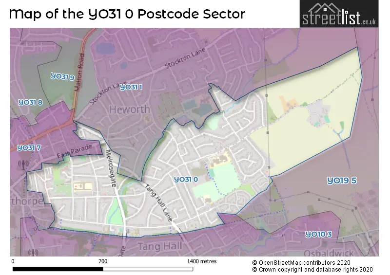 Map of the YO31 0 and surrounding postcode sector
