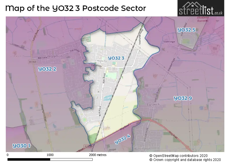 Map of the YO32 3 and surrounding postcode sector