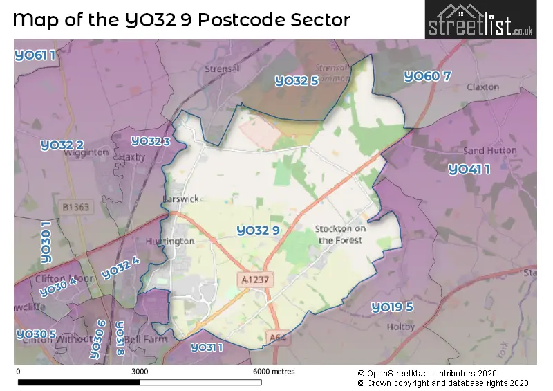 Map of the YO32 9 and surrounding postcode sector