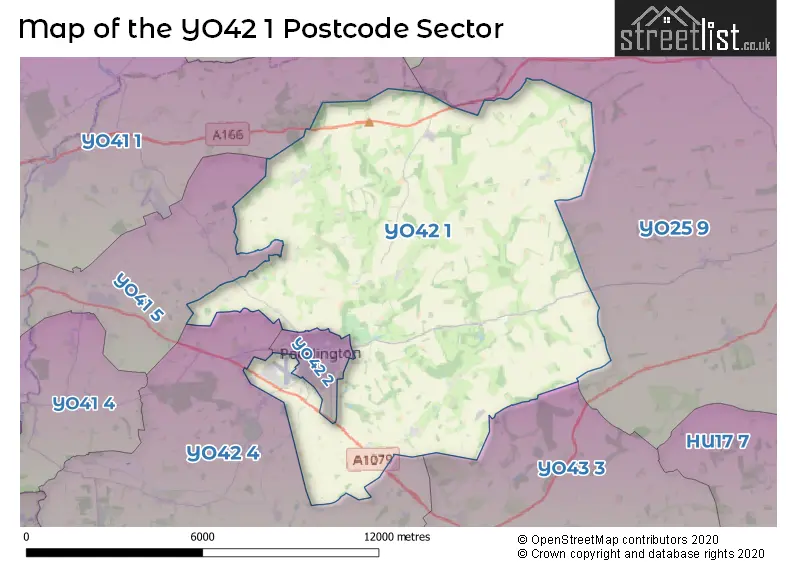 Map of the YO42 1 and surrounding postcode sector