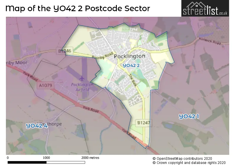 Map of the YO42 2 and surrounding postcode sector