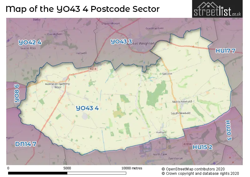 Map of the YO43 4 and surrounding postcode sector