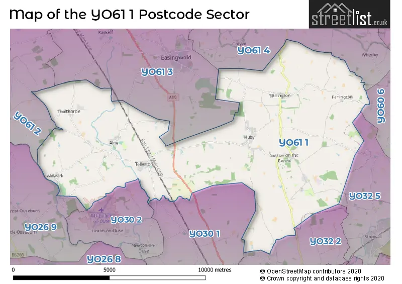 Map of the YO61 1 and surrounding postcode sector