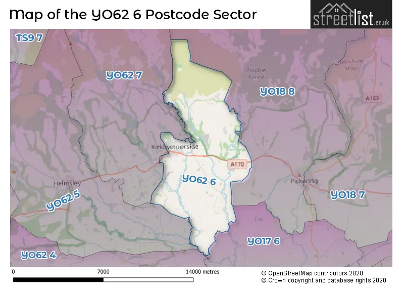 Map of the YO62 6 and surrounding postcode sector