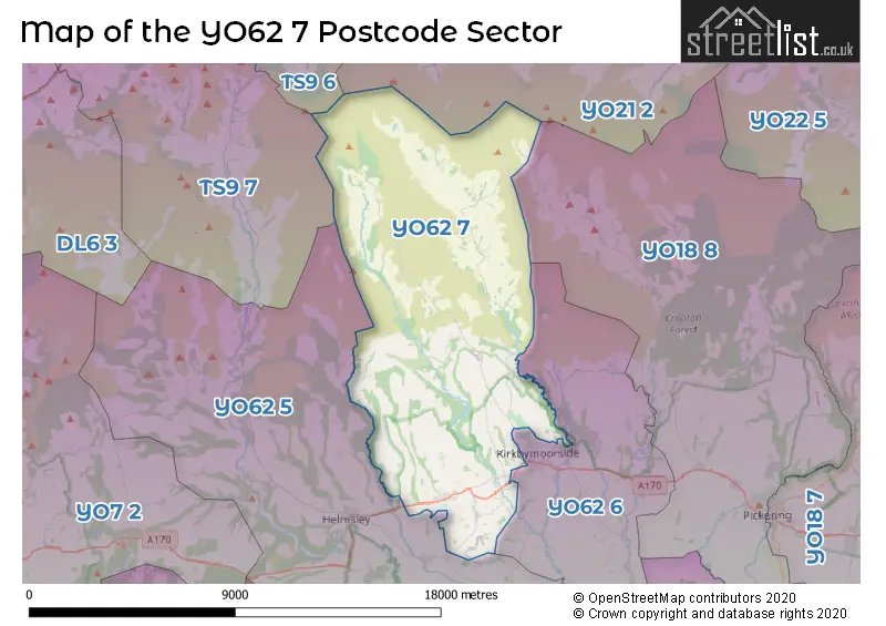Map of the YO62 7 and surrounding postcode sector