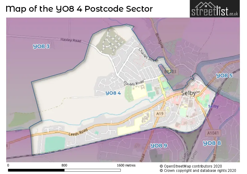 Map of the YO8 4 and surrounding postcode sector