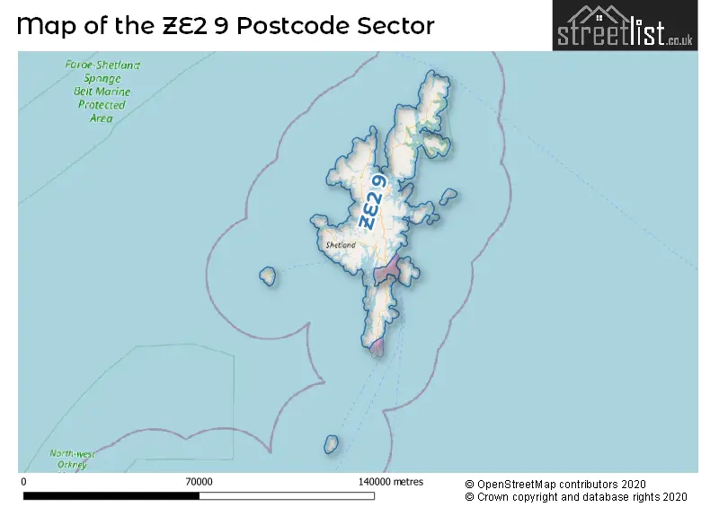 Map of the ZE2 9 and surrounding postcode sector